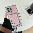 thumbnail image 1 of Compatible with iPhone 16 Pro Back Case, Luxury Plating Card Slot Soft TPU Shockproof Protective Lightweight Anti-Scratch Silver Frame Cover Phone Case for iPhone 16 Pro - Pink, 1 of 7