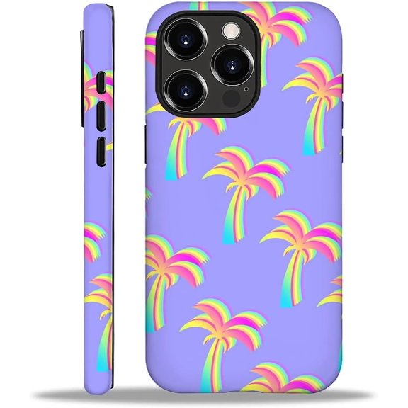 Compatible with iPhone 16 Pro Case,2-in-1 Design Back Pattern Cover Shock Absorption Soft TPU Bumper Frame Protective Case for iPhone 16 Pro for Women 6.3inch-Rainbow Palm Leaves