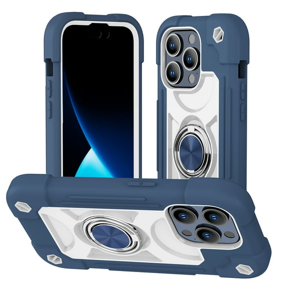 Compatible with iPhone 16 Pro Case, with 360° Rotate Ring Stand, Military Grade Drop Protection Full Body Rugged Heavy Duty Case 3 in 1 Protective Cover, Blue