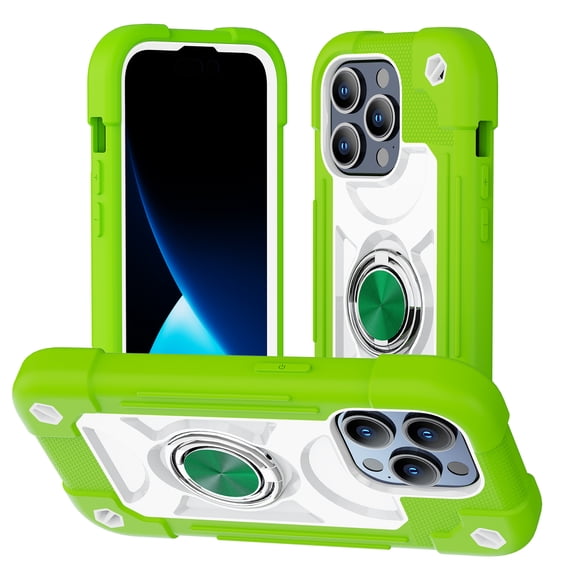 Compatible with iPhone 16 Pro Case, with 360° Rotate Ring Stand, Military Grade Drop Protection Full Body Rugged Heavy Duty Case 3 in 1 Protective Cover, Green