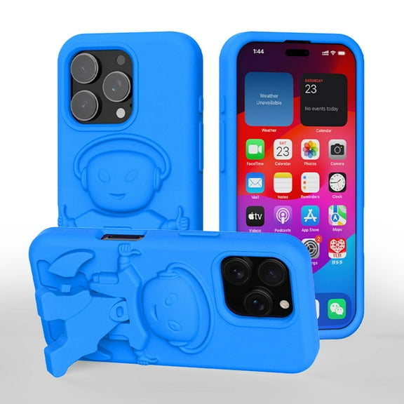 Compatible with iPhone 16 Pro Case,3D Mecha Man Modeling Designing Shrinkable Stand,EVA Material,Kids Friendly,Shockproof Anti-fall Rugged Phone Case for iPhone 16 Pro,Blue