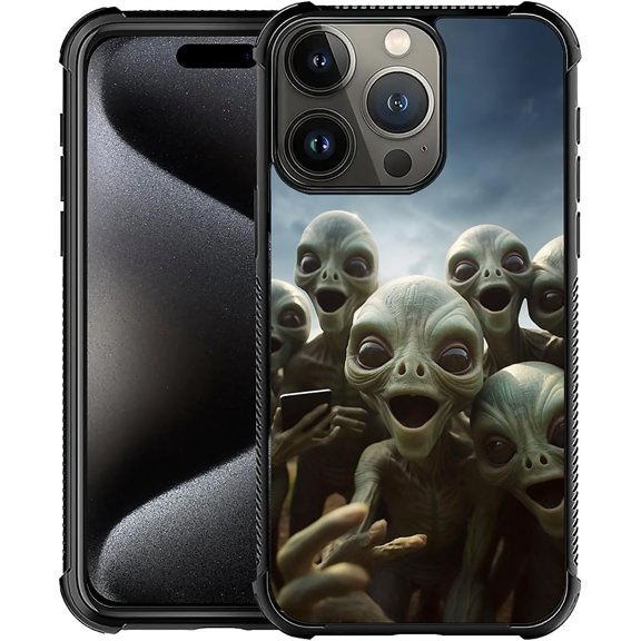 Compatible with iPhone 16 Pro Case, Alien Selfie Phone Cover for Men/Women, Soft TPU Anti-Skid Thread and Four Corner Anti-Collision Protection Case Compatible with iPhone 16 Pro