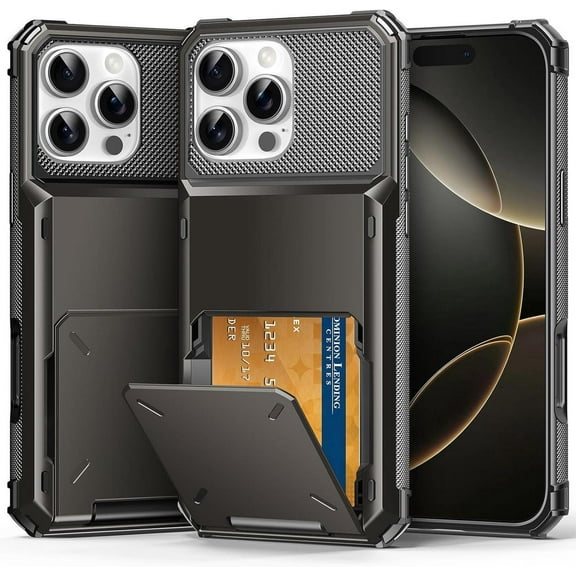 Compatible with iPhone 16 Pro Case with Card Holder [Store 5 Cards] Heavy Duty Dual Layer Shockproof Wallet Case with Hidden Card Slot Large Storage Cover for iPhone 16 Pro 6.3 inch