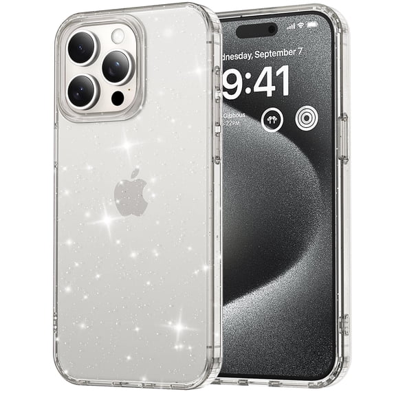Compatible with iPhone 16 Pro Case Clear Glitter, Anti-Yellow Shockproof Protective Phone Case, Ultra Slim Transparent Anti-Scratch TPU Bumper Cover for iPhone 16 Pro, Clear
