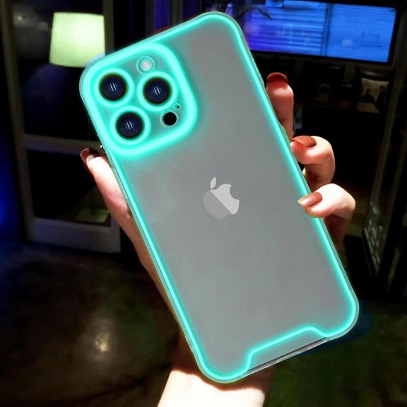 Compatible with iPhone 16 Pro Case Clear Luminous Case, Glow in The Dark Noctilucent Luminous Space Nebula Cover Protective Anti Scratch Slim Fit Case Thin Translucent Protective Case, Blue