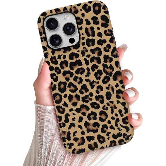 Compatible with iPhone 16 Pro Case Cute Leopard Print Phone Case for Women Girl Shockproof Soft TPU and Hard PC Double Layer Protective Cover, Brown Leopard