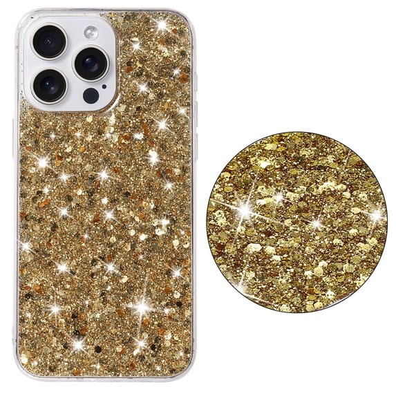 Compatible with iPhone 16 Pro Case, Glitter Bling Shockproof Anti-Scratch Anti-fall Ultra Slim Thin Fit Phone Case Cover for Girls Women,Trendy Sparkle Protective Cases for iPhone 16 Pro,Gold