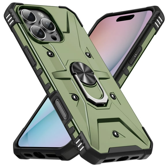 Compatible for iPhone 16 Pro Case, Military Grade Shockproof Rugged Heavy Duty Protective Durable Phone Cover with Built-in Rotating Ring Kickstand for iPhone 16 Pro, Armygreen