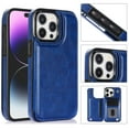 thumbnail image 1 of Compatible with iPhone 16 Pro Case, with PU Leather Credit Card Holder Magnetic Back Stand Cell Accessories Flip Purse Slim Design Phone Cover for iPhone 16 Pro Women Men, Darkblue, 1 of 10