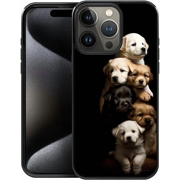 Compatible with iPhone 16 Pro Case,Pattern Design Hard PC Back Cover Non-Slip Soft TPU Protective Case for iPhone 16 Pro for Women 6.3inch-Cute Little Dogs