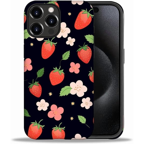 Compatible with iPhone 16 Pro Case, Strawberry Flower Soft TPU + Hard PC 2-in-1, Anti-Scratch Soft TPU Shockproof Unique Protective Cover Pattern Design