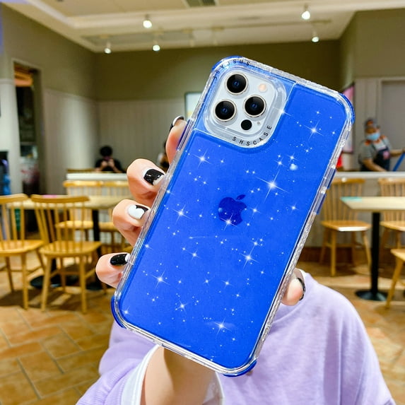 Compatible with iPhone 16 Pro Case Translucent Glitter, iPhone 16 Pro Cover Sparkle Bling Soft TPU Women Girls Shockproof Protective Phone Case Designed for iPhone 16 Pro, Blue