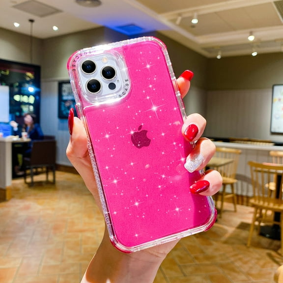 Compatible with iPhone 16 Pro Case Translucent Glitter, iPhone 16 Pro Cover Sparkle Bling Soft TPU Women Girls Shockproof Protective Phone Case Designed for iPhone 16 Pro, Pink