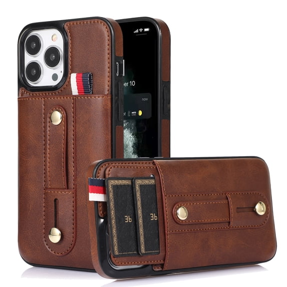 Compatible with iPhone 16 Pro Case Wallet with Slide Credit Card Holder, Flip Premium PU Leather Hidden Kickstand Classic Retro Heavy Duty Protective Cover for iPhone 16 Pro,Brown