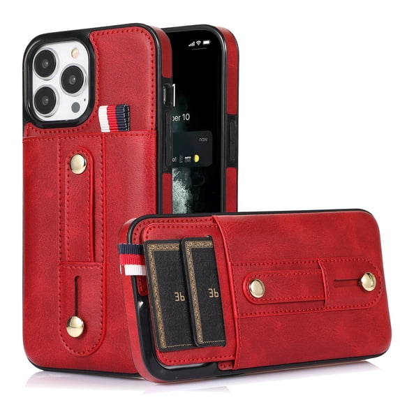 Compatible with iPhone 16 Pro Case Wallet with Slide Credit Card Holder, Flip Premium PU Leather Hidden Kickstand Classic Retro Heavy Duty Protective Cover for iPhone 16 Pro,Red