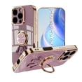 thumbnail image 1 of Compatible with iPhone 16 Pro Cute Case with 3D Astronaut 360 Ring Holder Hidden Kickstand Plating Camera Protection Cover Soft Silicone Bumper Phone Case for Women Men,Purple, 1 of 5