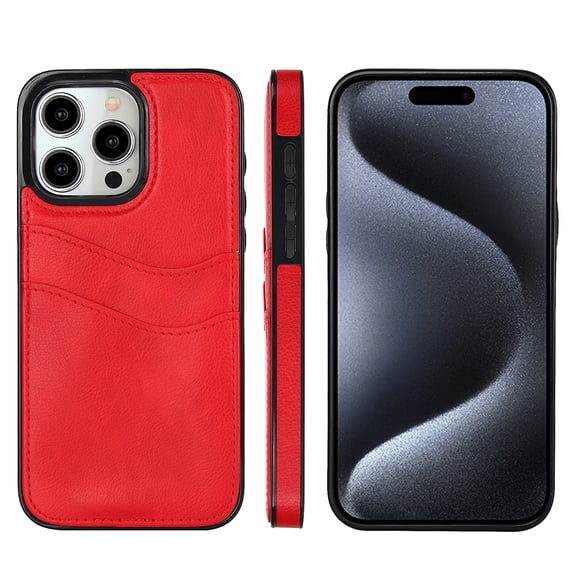 Compatible With iPhone 16 Pro Leather Card Case, Camera Protection Military Grade Anti-Drop, Stitched-on Wallet with 2 Credit Card Pockets Slim Cover for iPhone 16 Pro,Red