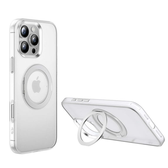 Compatible With iPhone 16 Pro Magnetic Phone Case,Built-in Rotatable Ring Kickstand,Support Mag-Safe,Shockproof Anti-fall Rugged Frosted Translucent Skin-Feel Phone Case Cover,Clear