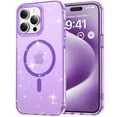 thumbnail image 1 of Compatible with iPhone 16 Pro Magsafe Case Clear Glitter, Anti-Yellow Shockproof Protective Phone Case, Ultra Slim Transparent Anti-Scratch TPU Bumper Cover for iPhone 16 Pro, Purple, 1 of 7