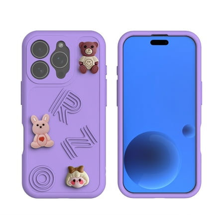 Compatible for iPhone 16 Pro Max Cartoon Case, Cute 3D Cartoon Pattern Case Flexible Soft Silicone Case TPU Shockproof Protective Kids Girls Boys Men Women Case for iPhone 16 Pro Max, Purple