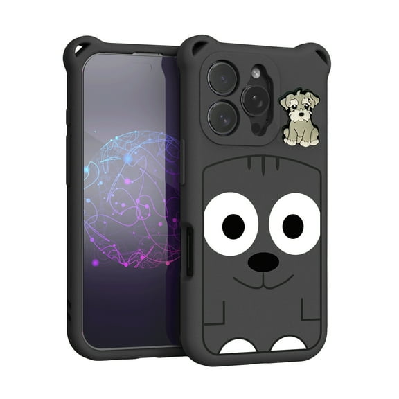 Compatible with iPhone 16 Pro Max Case,3D Cute Dog Cartoon Designing,Kids Friendly,Soft TPU Shockproof Anti-fall Ultra Slim Thin Fit Rugged Phone Case Cover For iPhone 16 Pro Max,Black