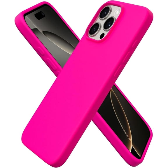 Compatible with iPhone 16 Pro Max Case 6.9", Slim Liquid Silicone 3 Layers Soft Gel Rubber Shockproof Protective Case with Anti-Scratch Microfiber Lining-Hot Pink