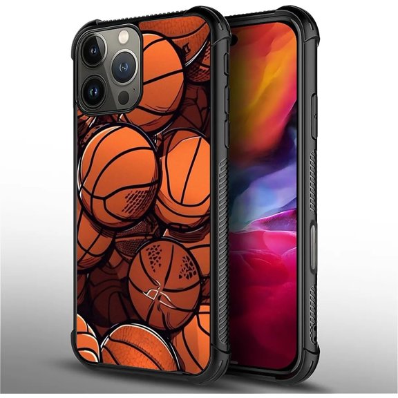 Compatible with iPhone 16 Pro Max Case, Basketball Ultimate Protection: Back+Soft Silicone Acrylic TPU Design for Shockproof Fall Prevention Case for iPhone 16 Pro Max