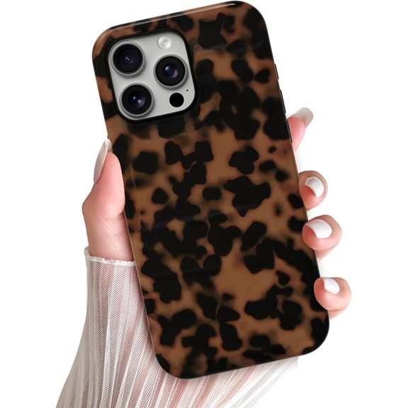 Compatible with iPhone 16 Pro Max Case Chic Brown Amber Leopard Print Tortoise Shell Phone Case, Shockproof Soft TPU and Hard Back Protective Case, Turtle Shell