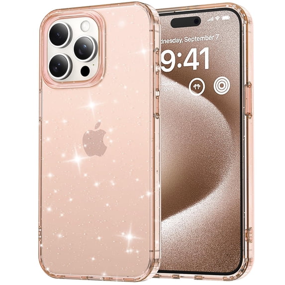 Compatible with iPhone 16 Pro Max Case Clear Glitter, Anti-Yellow Shockproof Protective Phone Case, Ultra Slim Transparent Anti-Scratch TPU Bumper Cover for iPhone 16 Pro Max, Gold