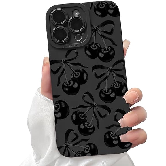 Compatible for iPhone 16 Pro Max Case Cute Aesthetic Ribbon Bowknot with Black Design for Girls Women Soft TPU Shockproof Protective Girly for iPhone 16 Pro Max Case-Cherry Bow