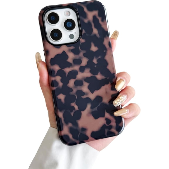Compatible with iPhone 16 Pro Max Case Cute Tortoise Shell Pattern Brown Leopard Phone Case for Women Girls, Shockproof TPU and Hard PC Protective Cover-Brown Tortoise Shell