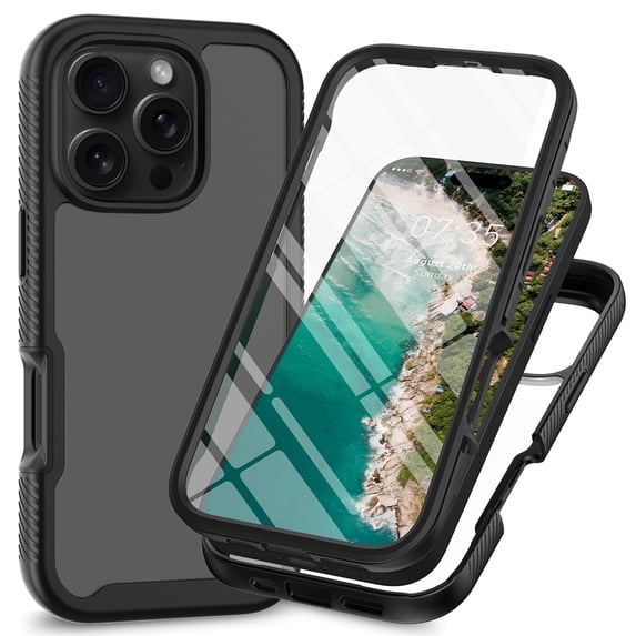 Compatible with iPhone 16 Pro Max Case, Dustproof Shockproof Case with Built-in Screen Protector, Bumper Frame Heavy Duty Full Body Protective Cover for iPhone 16 Pro Max, Black