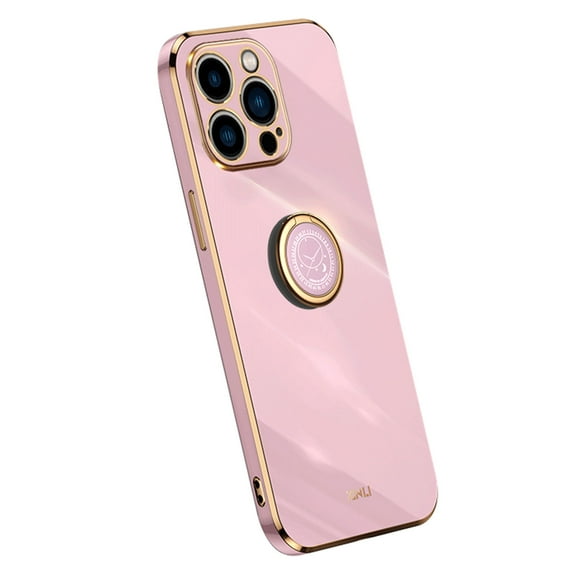 Compatible with iPhone 16 Pro Max Case Finger Ring Kickstand for Women Girls Rose Gold Edge Full Body Protection Plating Electroplate Case for iPhone 16 Pro Max, Purple