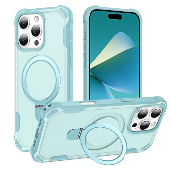 Compatible with iPhone 16 Pro Max Case with Invisible Magnetic O-Ring Stand, Military-Grade Case for iPhone 16 Pro Max, [Compatible with Mag-Safe] [Great Grip Feeling], for Men Women, Blue