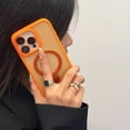 thumbnail image 1 of Compatible with iPhone 16 Pro Max Case with Invisible Magnetic O-Ring Stand Military-Grade Translucent Case [Compatible with Mag-Safe] [Great Grip Feeling], with Glass Lens Protector, Orange, 1 of 5