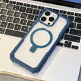 thumbnail image 1 of Compatible for iPhone 16 Pro Max Case with Invisible Ring Stand [Compatible with Mag-Safe] [Military Drop Protection] Translucent Matte Frosted Hard Back Cover for iPhone 16 Pro Max, Blue, 1 of 9