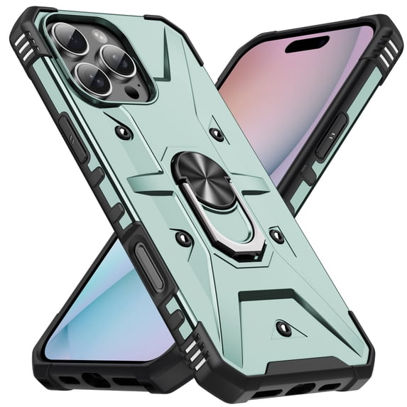 Compatible for iPhone 16 Pro Max Case, Military Grade Shockproof Rugged Heavy Duty Protective Durable Phone Cover with Built-in Rotating Ring Kickstand for iPhone 16 Pro Max, Darkgreen