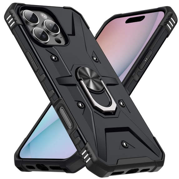 Compatible for iPhone 16 Pro Max Case, Military Grade Shockproof Rugged Heavy Duty Protective Durable Phone Cover with Built-in Rotating Ring Kickstand for iPhone 16 Pro Max, Black