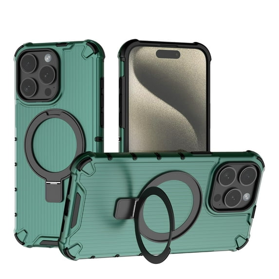Compatible with iPhone 16 Pro Max Case, Slim Soft TPU Hard PC Phone Cases Fit for iPhone 16 Pro Max Compatible with MagSafe Magnetic Function Rotating Ring Kickstand Stand Matte Case, Green