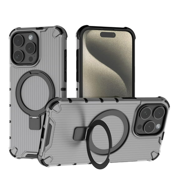 Compatible with iPhone 16 Pro Max Case, Slim Soft TPU Hard PC Phone Cases Fit for iPhone 16 Pro Max Compatible with MagSafe Magnetic Function Rotating Ring Kickstand Stand Matte Case, Black