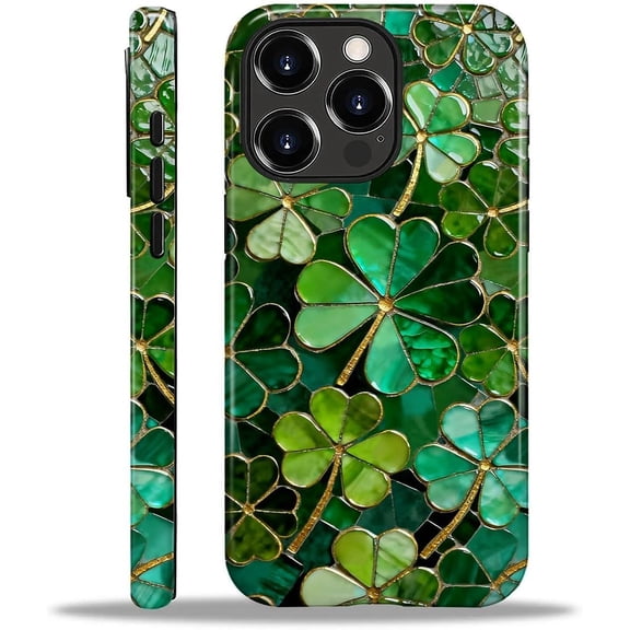 Compatible with iPhone 16 Pro Max Case, St Patricks Shamrock Mosaic Tiles Cover for Women Men, Shockproof Soft TPU and Hard PC Protective Phone Case for iPhone 16 Pro Max
