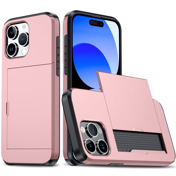 Compatible with iPhone 16 Pro Max Case, Wallet Cover Credit Card Holder Slot Sliding Back Pocket Anti-Scratch Dual Layer Protective Case Cover for iPhone 16 Pro Max, Rosegold