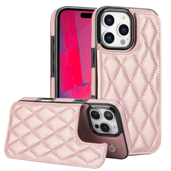 Compatible for iPhone 16 Pro Max Case Wallet with RFID Blocking Credit Card Holder, Flip Premium PU Leather Magnetic Clasp Kickstand Elgant Shockproof Protective Cover for iPhone 16 Pro Max, Rosegold