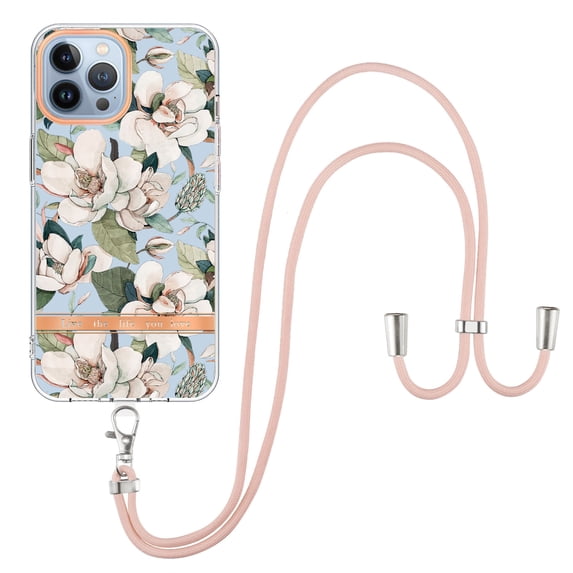 Compatible with iPhone 16 Pro Max Clear TPU Flower Pattern Case, iPhone 16 Pro Max Case with Strap Crossbody Adjustable Neck Lanyard Case Phone Cover Designed for iPhone 16 Pro Max, Flower#1