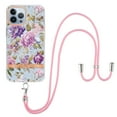 thumbnail image 1 of Compatible with iPhone 16 Pro Max Clear TPU Flower Pattern Case, iPhone 16 Pro Max Case with Strap Crossbody Adjustable Neck Lanyard Case Phone Cover Designed for iPhone 16 Pro Max, Flower#6, 1 of 7