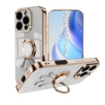 thumbnail image 1 of Compatible with iPhone 16 Pro Max Cute Case with 3D Astronaut 360 Ring Holder Hidden Kickstand Plating Camera Protection Cover Soft Silicone Bumper Phone Case for Women Men,White, 1 of 5
