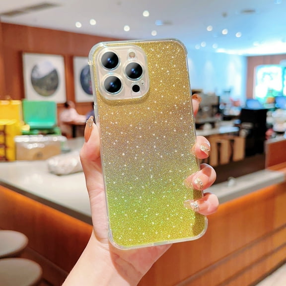 Compatible for iPhone 16 Pro Max Glitter Case, Sparkly Shiny Bling Paper Clear Phone Case, Shockproof Protective Slim Lightweight Gradient Shell Cover for iPhone 16 Pro Max, Gold