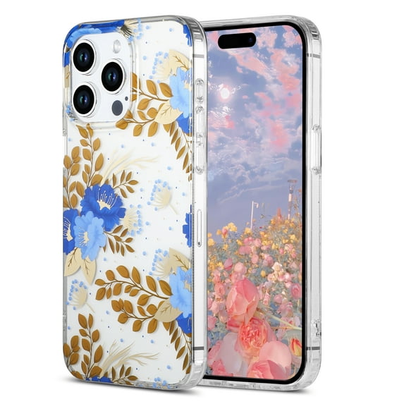 Compatible with iPhone 16 Pro Max, Luxury TPU Clear Floral Pattern Anti-Scratch Anti-Yellow Back Case Shockproof Drop Protective Thin Fit Phone Case for iPhone 16 Pro Max, Purple Flower