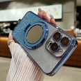 thumbnail image 1 of Compatible with iPhone 16 Pro Max Magnetic Case, Glitter Sparkle Bling Mirror Kickstand Anti-Scratch Shockproof Protective Flexible Phone Cases Cute Slim Thin Cover for Women Girls,Blue, 1 of 8