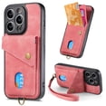 thumbnail image 1 of Compatible with iPhone 16 Pro Max PU Leather Back + TPU Frame Case, Card Slot Magnetic Snap with Removable Wrist Strap Support Magnetic Car Mount Kickstand Cover for iPhone 16 Pro Max, Pink, 1 of 10